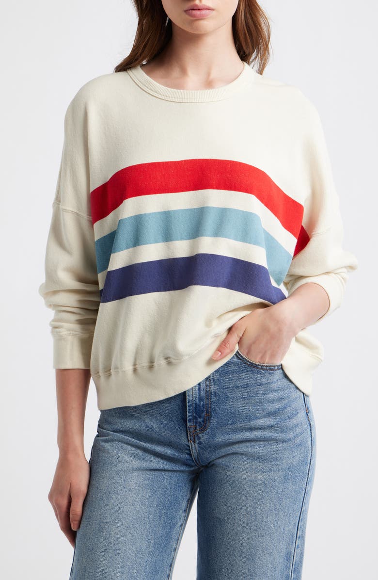 THE GREAT. The Teammate Stripe Sweatshirt, Main, color, Washed White