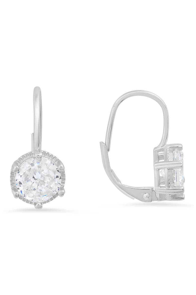 Sterling Silver Round CZ Leverback Earrings, Main, color, SILVER