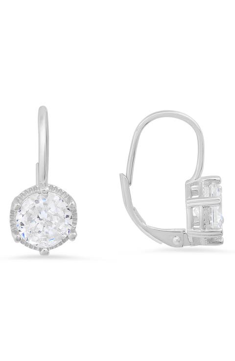 Sterling Silver Round CZ Leverback Earrings