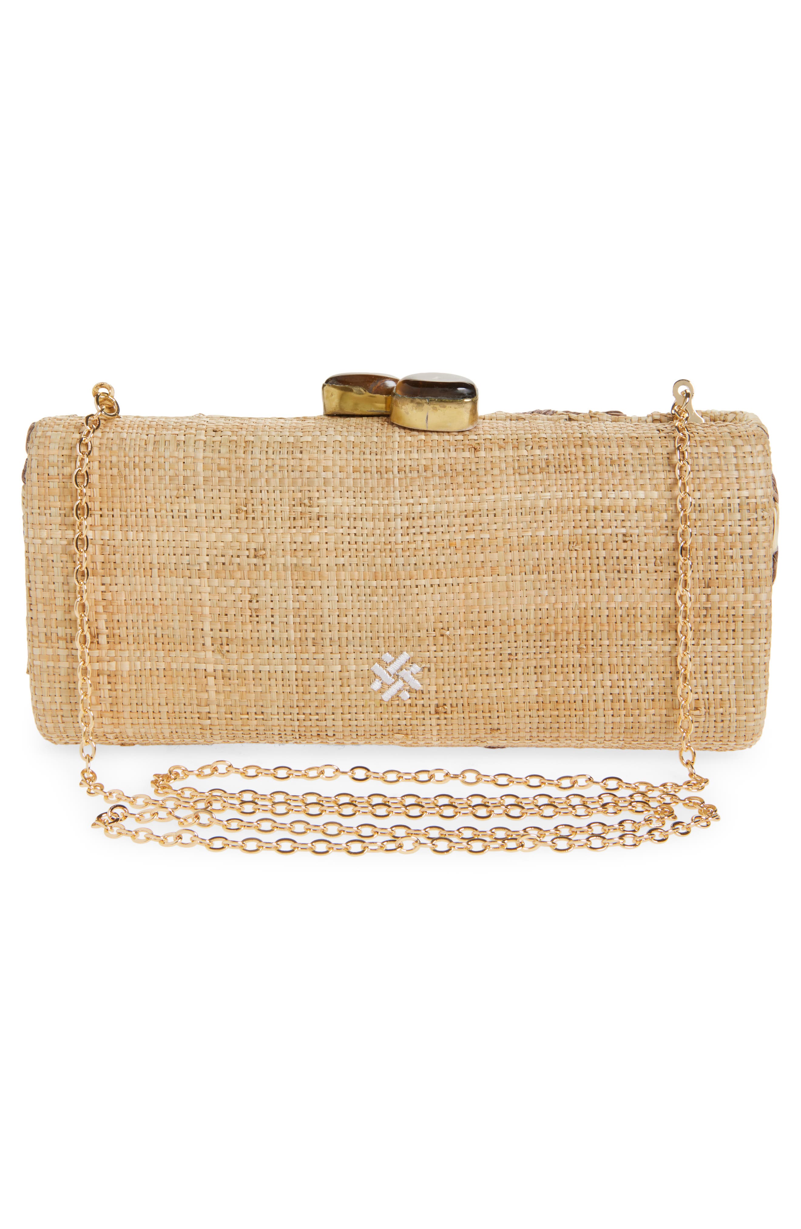 Pamela Munson Spotted Raffia Clutch, Alternate, color, Brown