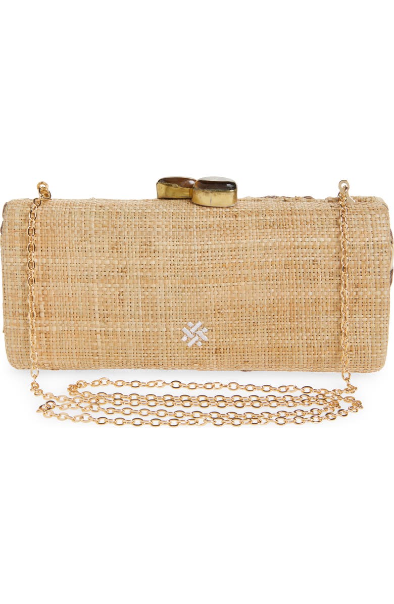 Pamela Munson Spotted Raffia Clutch, Alternate, color, Brown