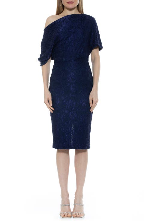 Tayla Draped One-Shoulder Lace Midi Dress