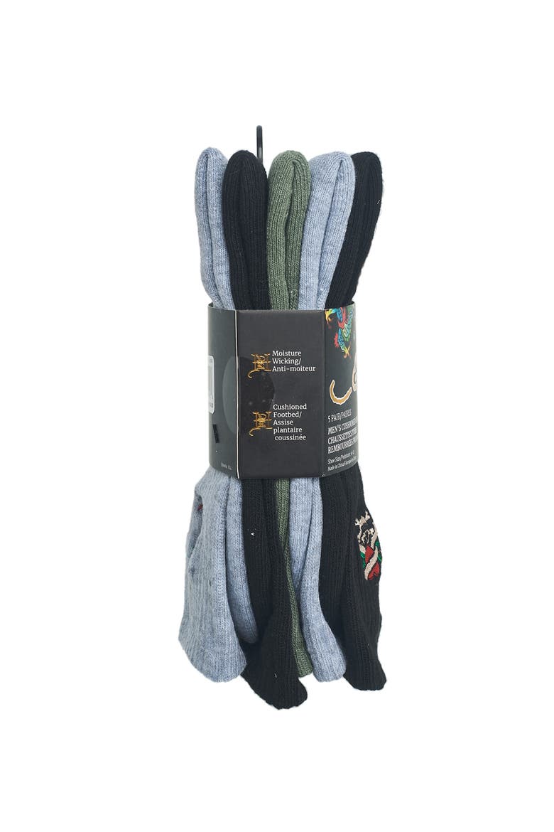Embroidery Half Cushion Crew Sock 5-Pack, Alternate, color, Black Multi