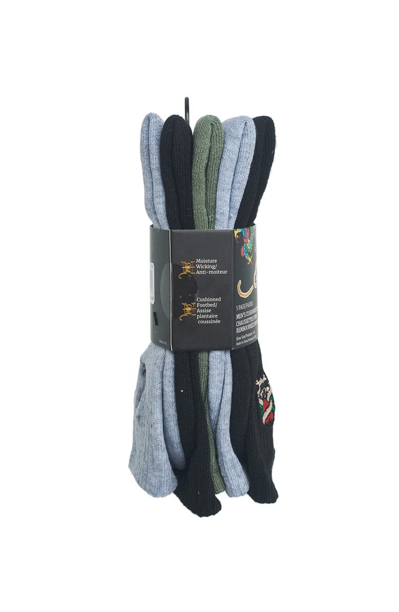 Ed Hardy Embroidery Half Cushion Crew Sock 5-Pack, Alternate, color, Black Multi