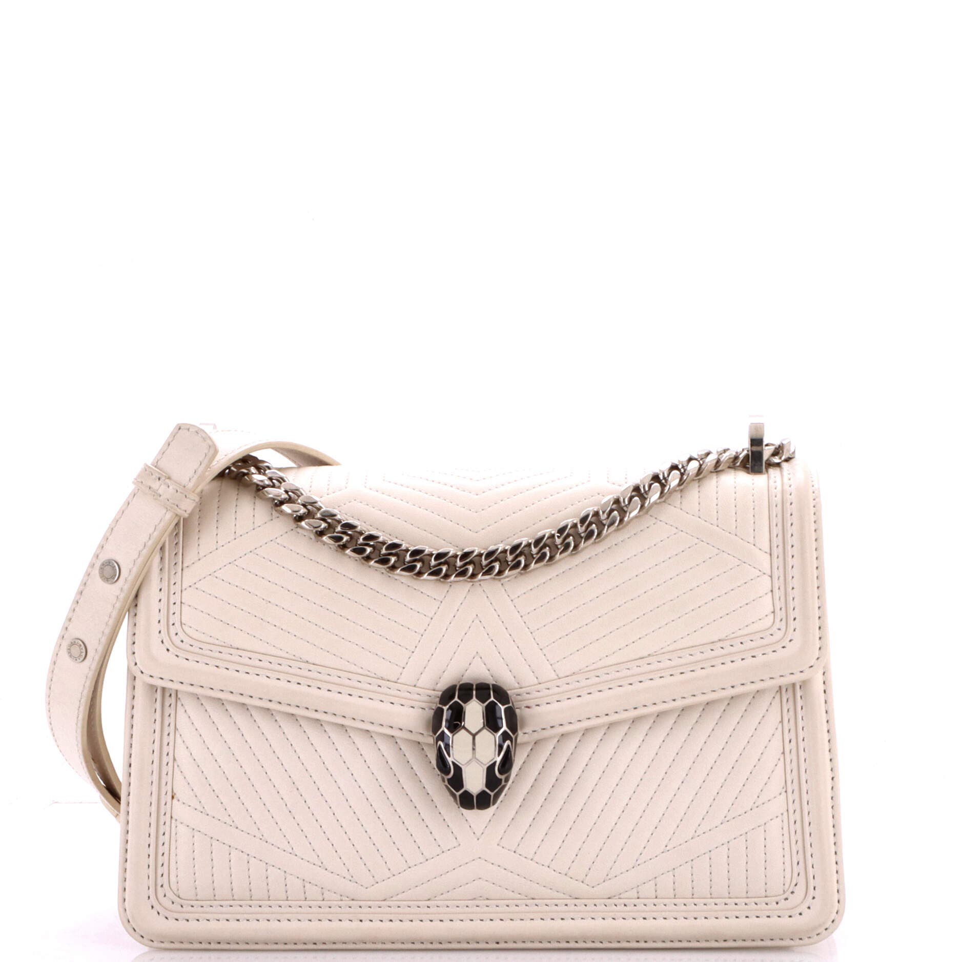 Serpenti Forever Shoulder Bag Quilted Leather Small, Main, color, White