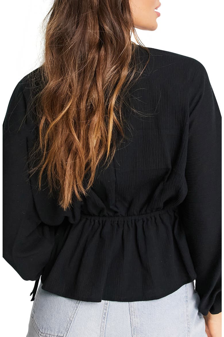 Drawstring Waist Cotton & Linen Top, Alternate, color, BLACK