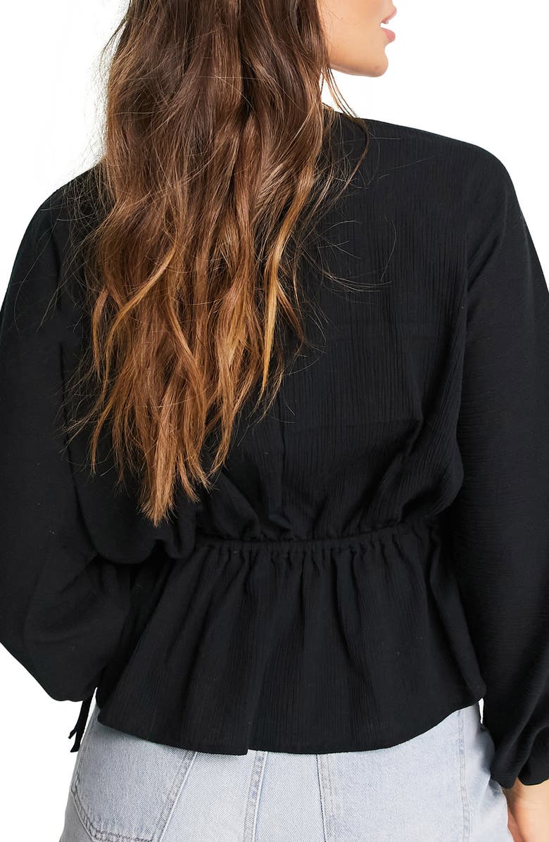 ASOS DESIGN Drawstring Waist Cotton & Linen Top, Alternate, color, 