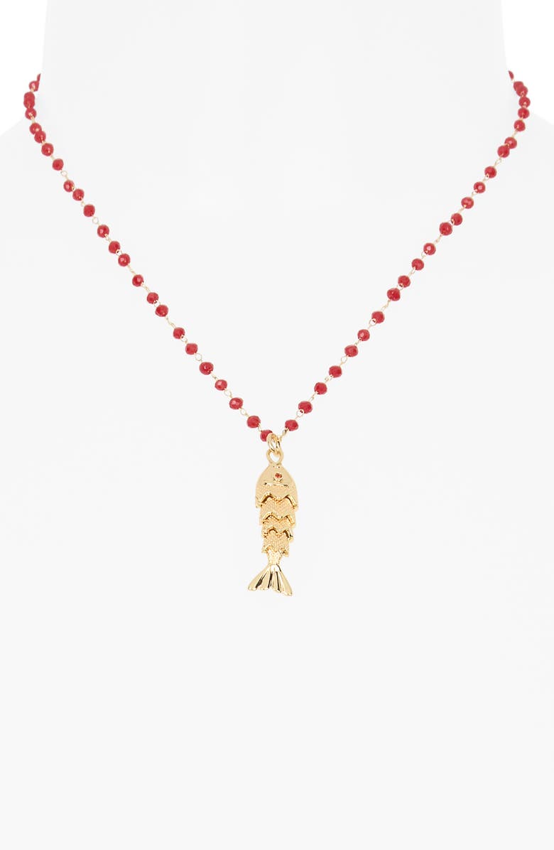 NATASHA Fish Pendant Beaded Necklace, Alternate, color, Gold/ Siam