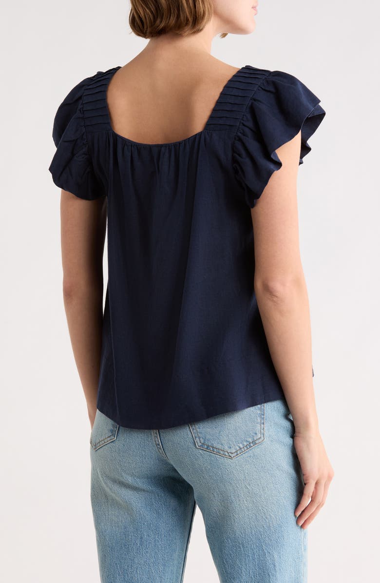 Joie Flutter Sleeve Square Neck Linen Blend Top, Alternate, color, Navy Blazer