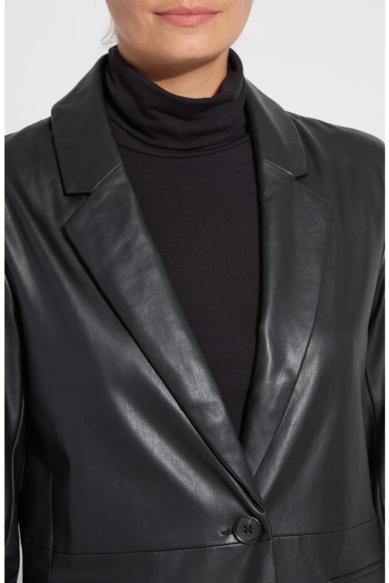 'Lyssentials Faux Leather Blazer, Alternate, color, BLACK