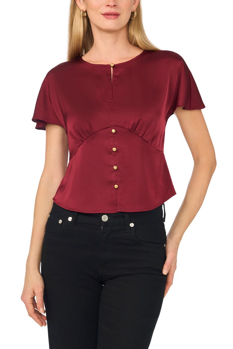 Keyhole Woven Top, Alternate, color, CRISP MERLOT