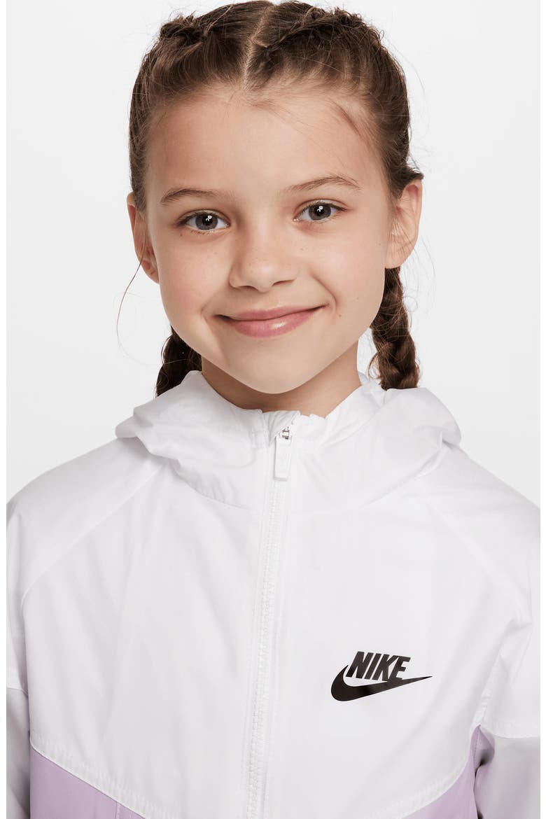 Kids' Windrunner Hooded Water Repellent Jacket, Alternate, color, WHITE/ DOLL/ PHOTON/ BLACK