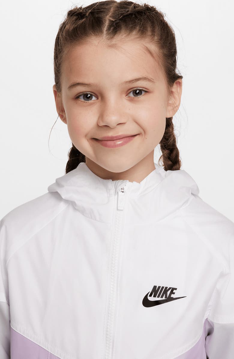 Nike Kids' Windrunner Hooded Water Repellent Jacket, Alternate, color, White/ Doll/ Photon/ Black