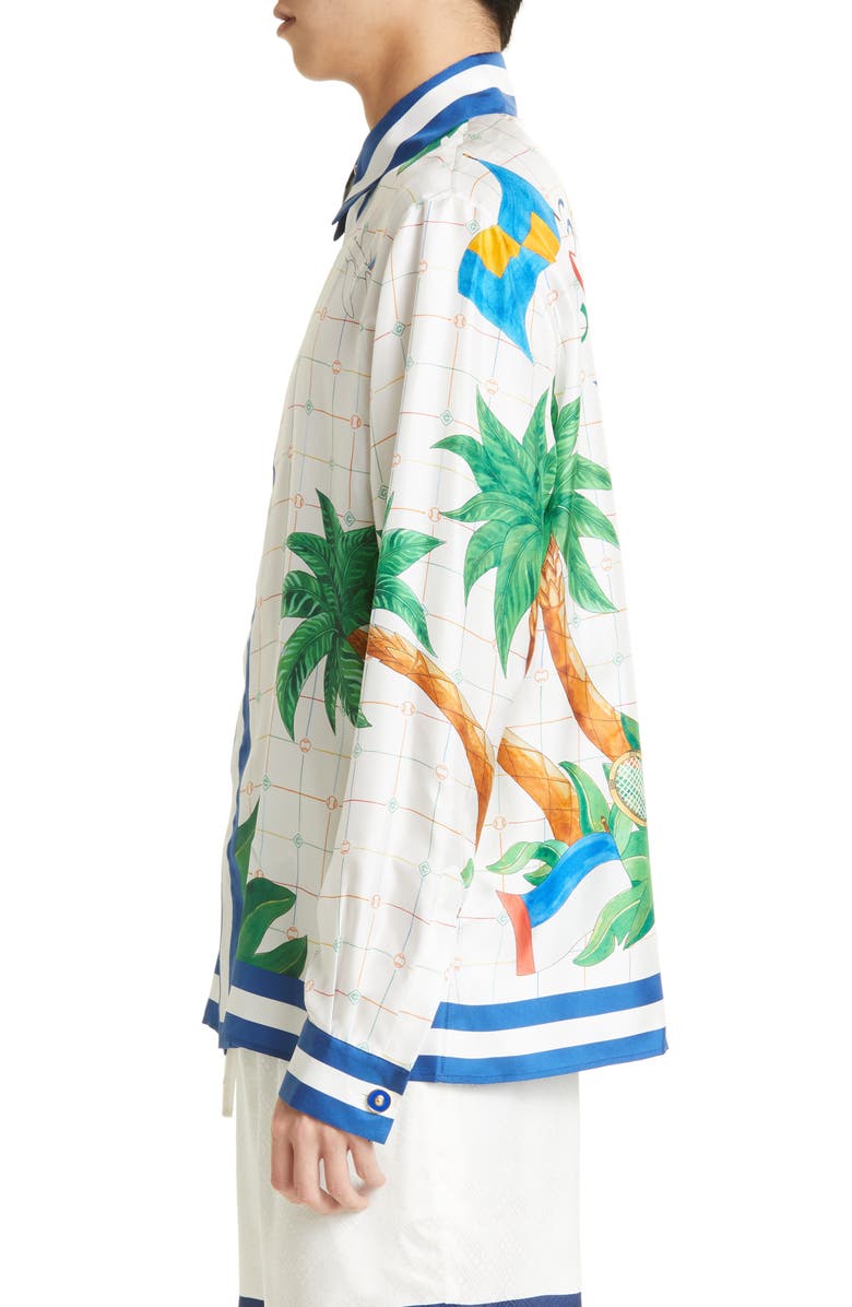 Casablanca Print Cuban Collar Silk Button-Up Shirt, Alternate, color, 