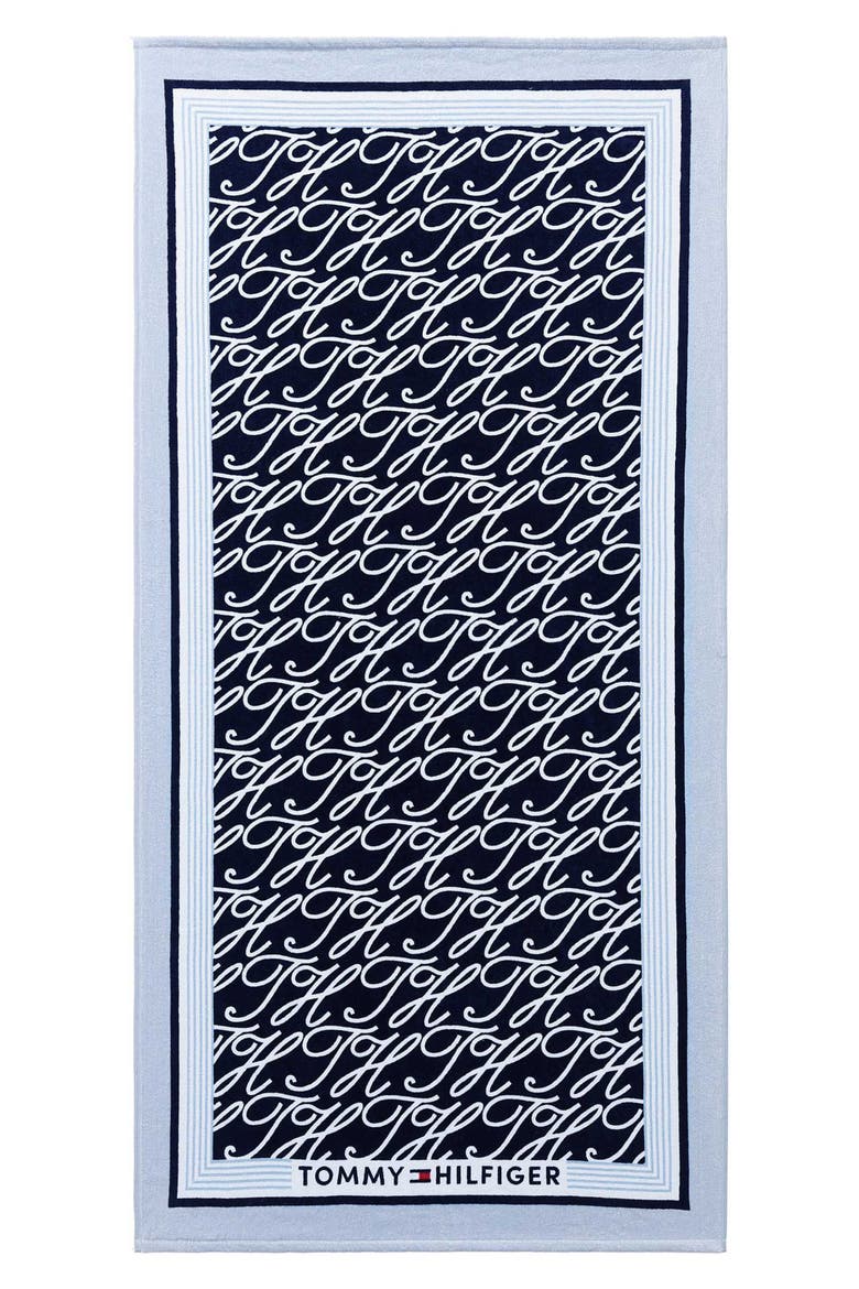 Allover Monogram Beach Towel, Main, color, NAVY MULTI