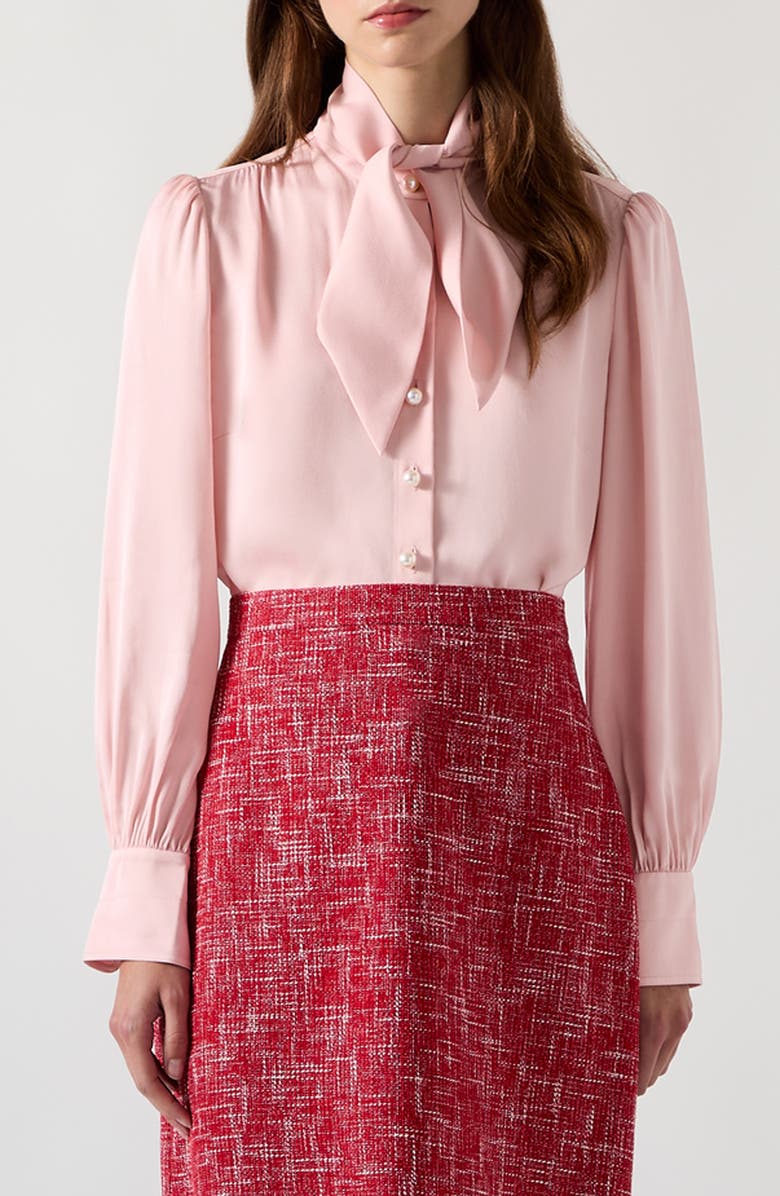 LK Bennett Hall Tie Neck Crepe Button-Up Shirt, Main, color,