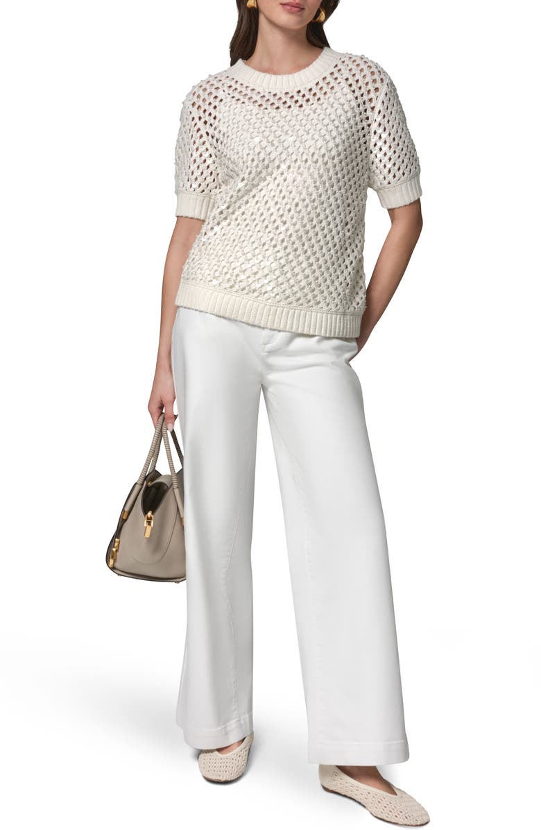 Donna Karan New York Pearl Detail Short Sleeve Sweater, Alternate, color, 