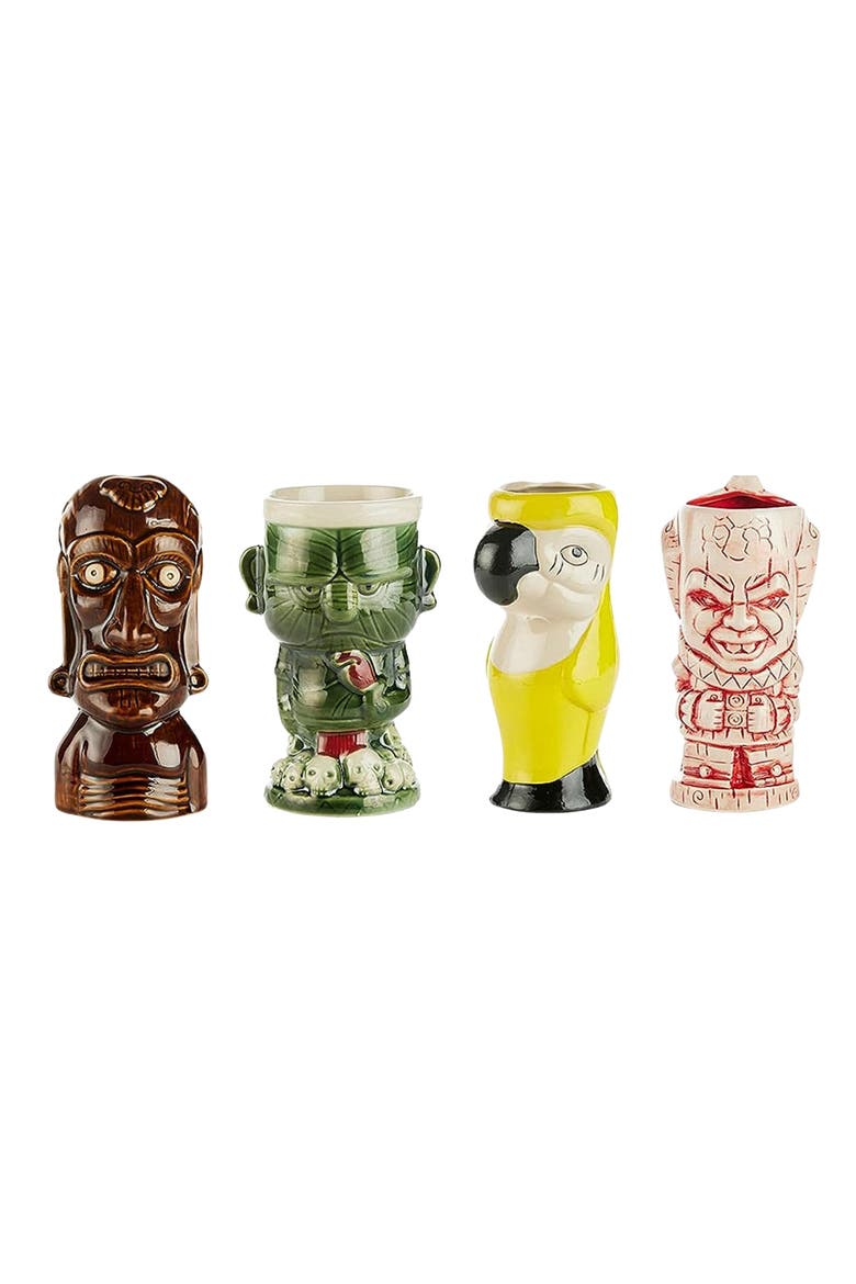 Ceramic Hawaiian Luau Tiki Mugs - Set of 4, Main, color, Multicolor