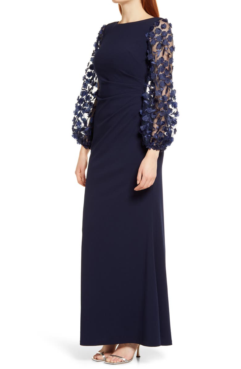 Eliza J Floral Appliqué Long Sleeve Trumpet Gown, Alternate, color,