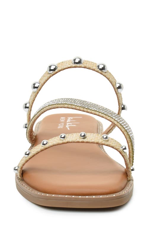Nicole Miller Strappy Stud Slide Sandal In Beige Raffia