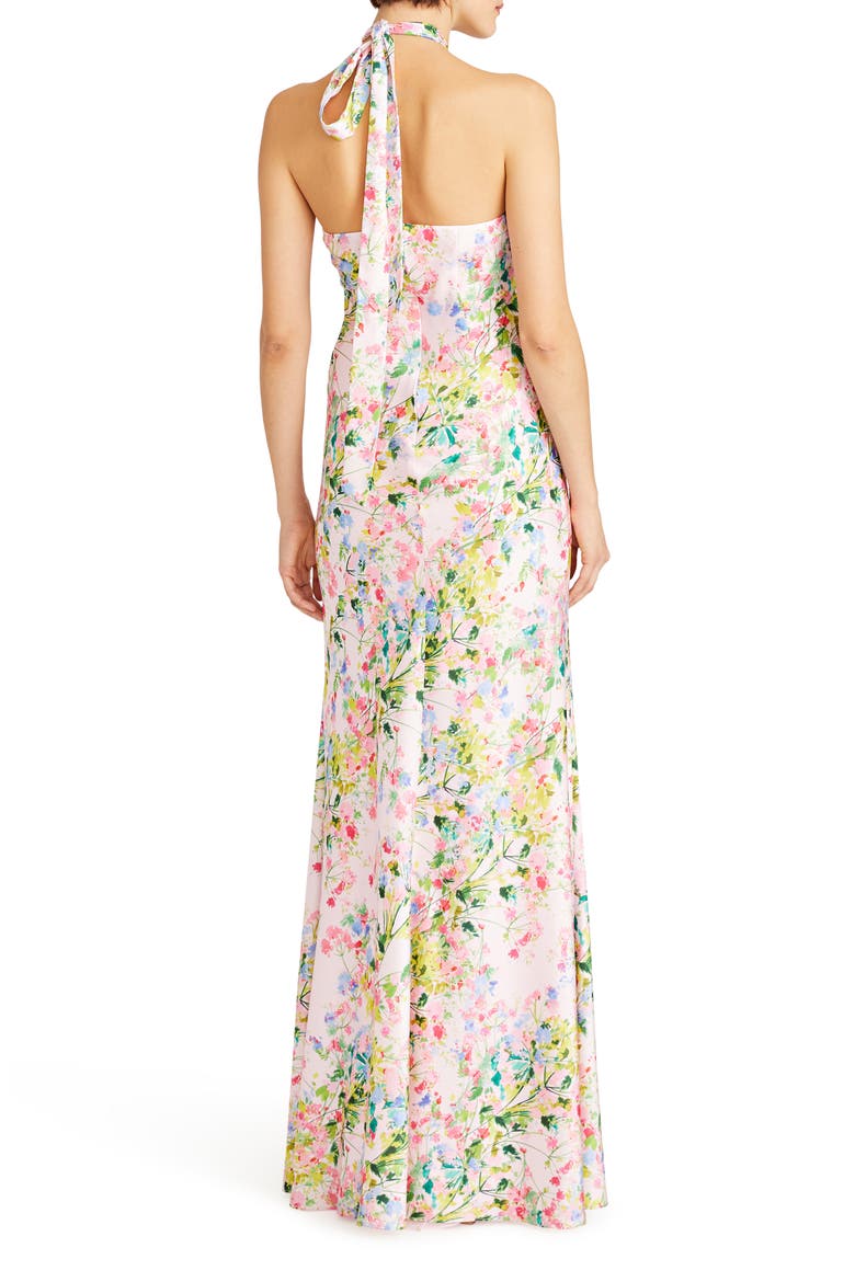 Rose Halter Satin Gown, Alternate, color, IVORY/ WILDROSE