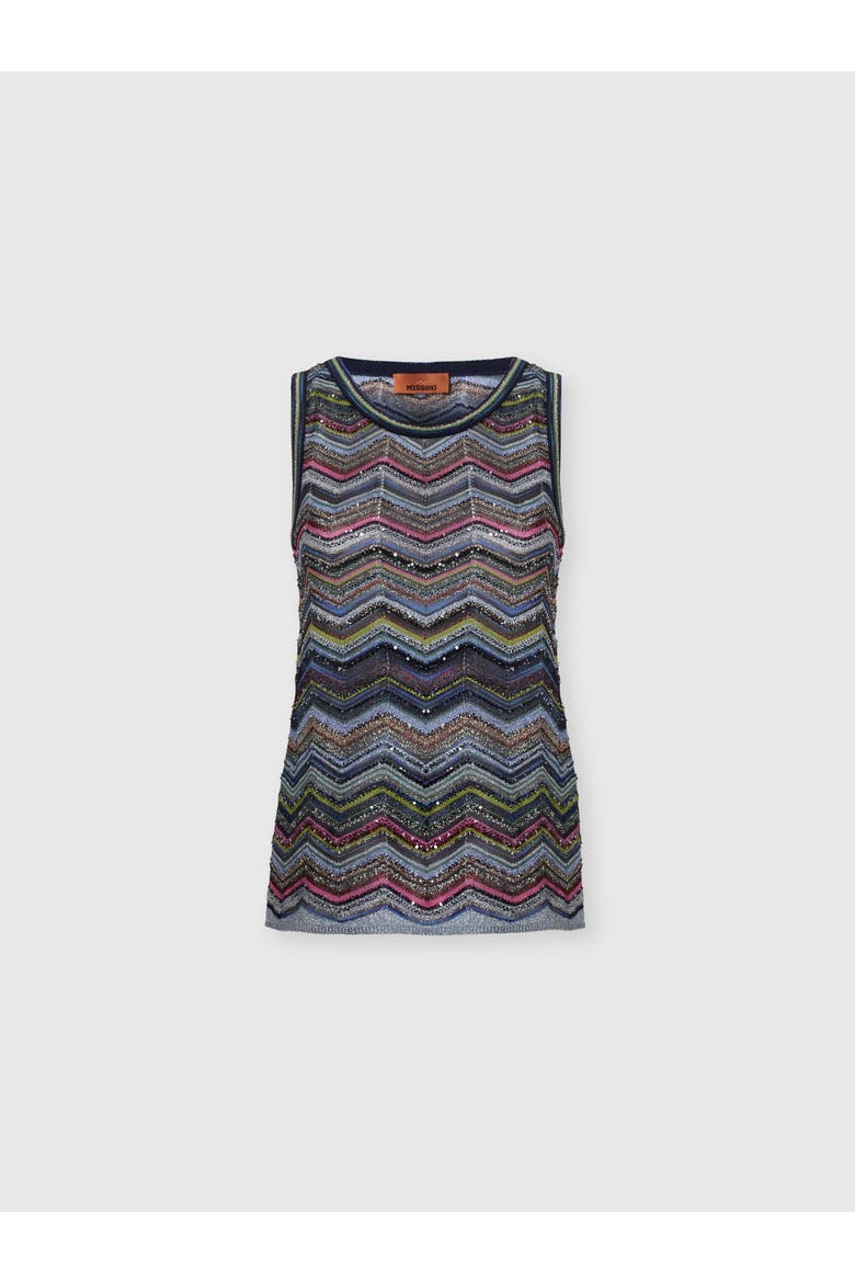 Sleeveless Chevron Viscose-blend Top, Main, color, Multicoloured