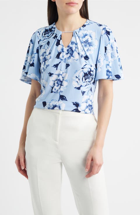 Anne Klein Pleated Flutter Sleeve Top (Regular & Petite)