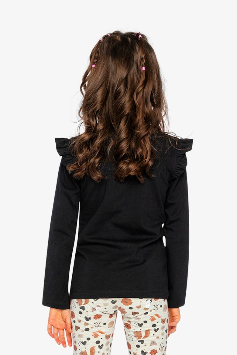 Organic Cotton Sequin Squirrel Ruffle Shoulder T-Shirt, Alternate, color, Black and Brown