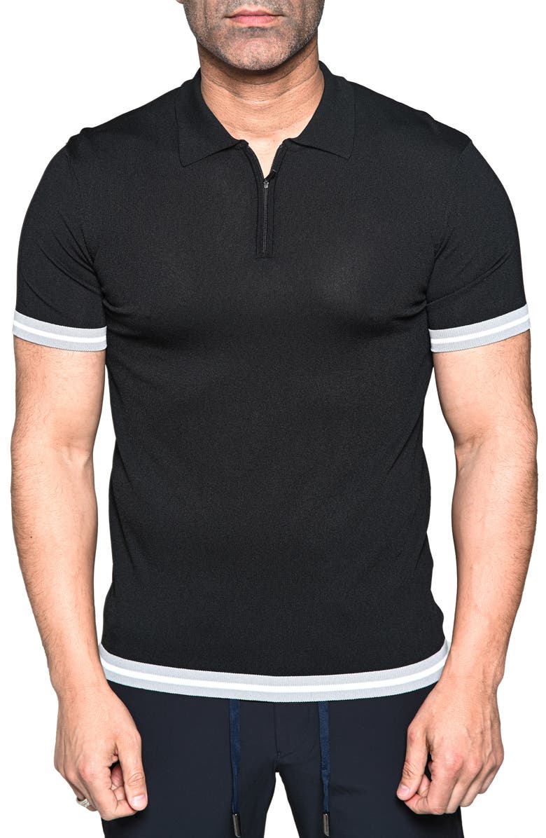 Maceoo Deep Black Quarter Zip Polo, Main, color, Black