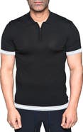 Maceoo Deep Black Quarter Zip Polo