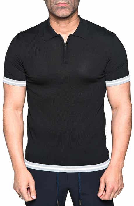 Maceoo Deep Black Quarter Zip Polo