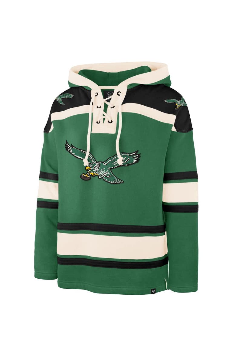 Men's '47  Kelly Green Philadelphia Eagles Throwback Superior Lacer Hoodie, Alternate, color, Kelly Green