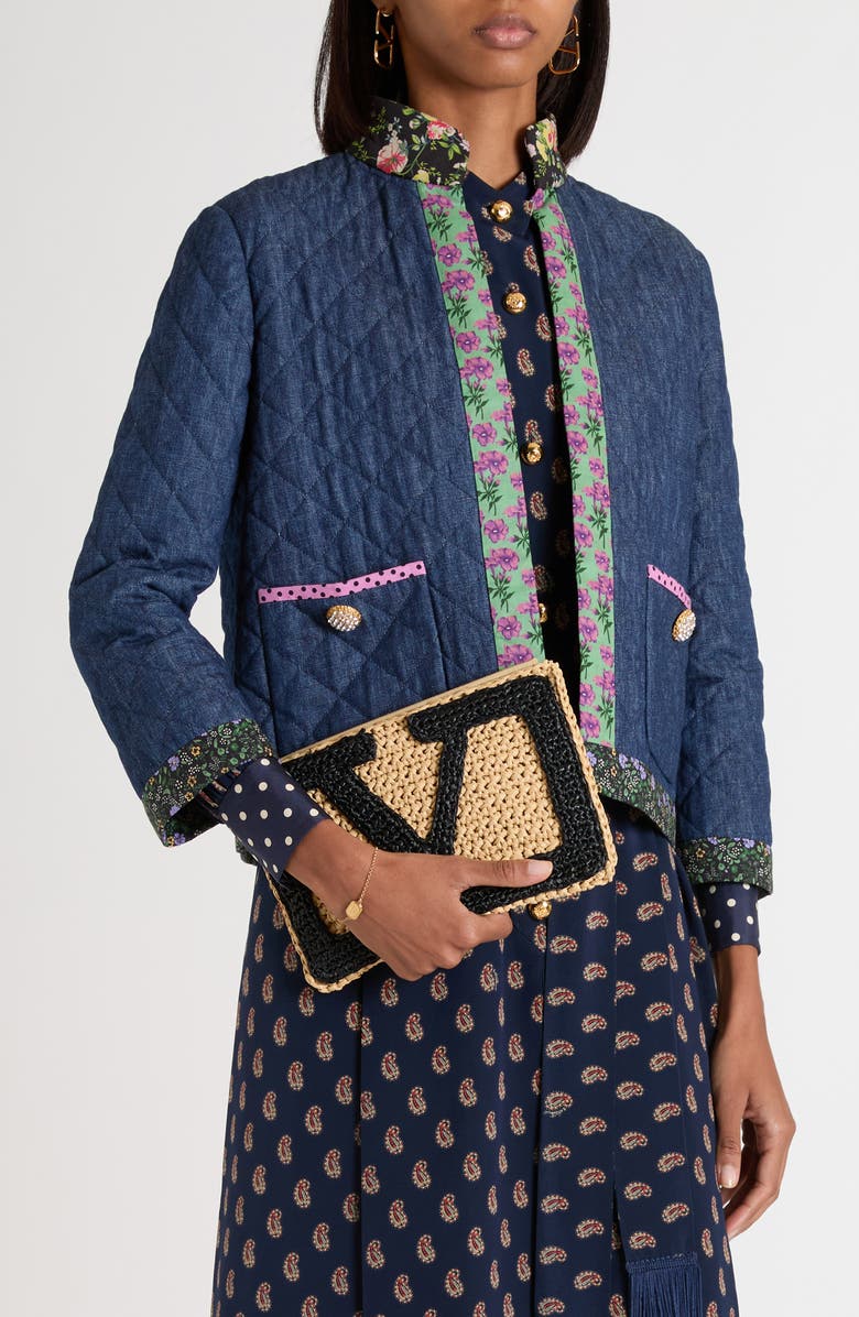 Valentino Garavani Viva Superstar Raffia Clutch, Alternate, color, Naturale Nero