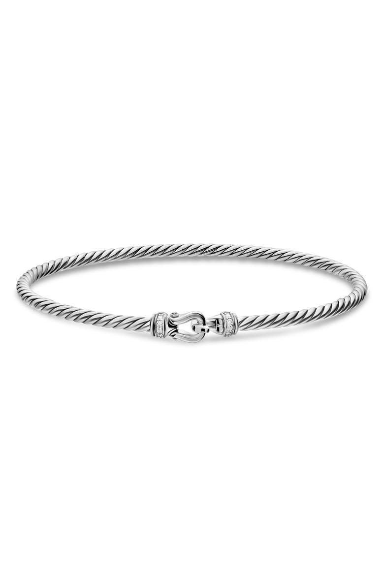 David Yurman Micro Cable Flex<sup>®</sup> Buckle Bracelet in Sterling Silver with Diamonds, 2.6mm, Alternate, color, Silver Pave