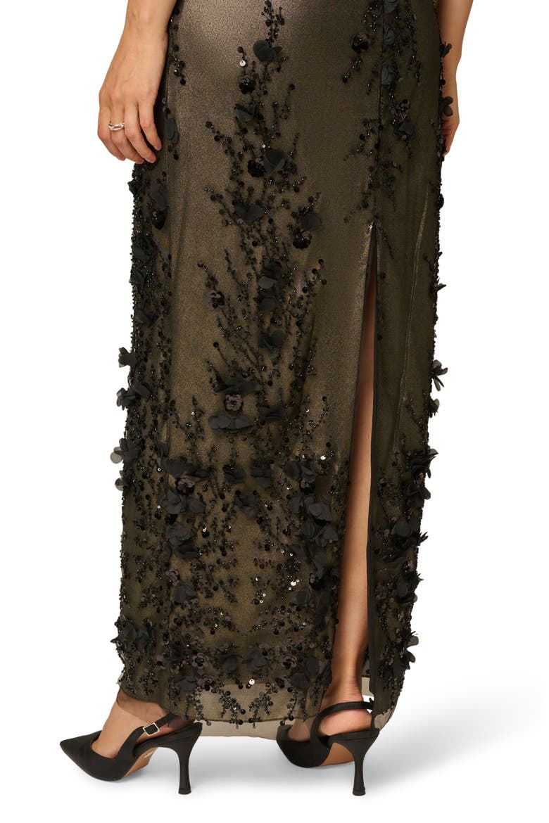 Floral Embroidered One-Shoulder Gown, Alternate, color, BLACK/ GOLD