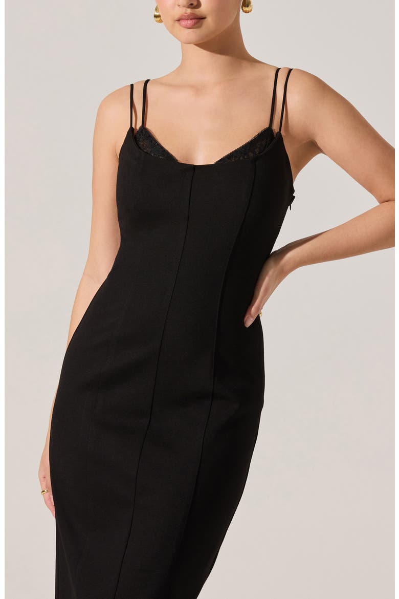 Allura Peekaboo Lace Trim Midi Dress, Alternate, color, BLACK