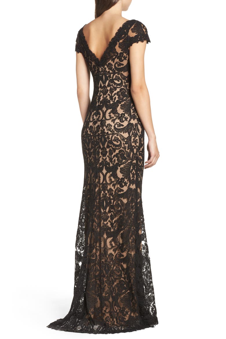 Illusion Yoke Gown, Alternate, color, BLACK/ NUDE