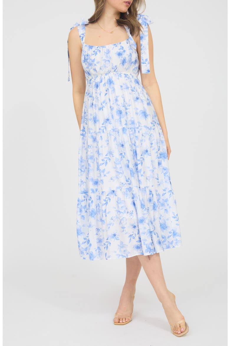 Shoulder Tie Floral Midi Dress, Main, color, BLUE MULTI