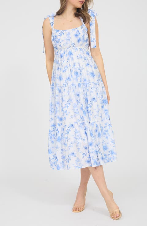 Shoulder Tie Floral Midi Dress
