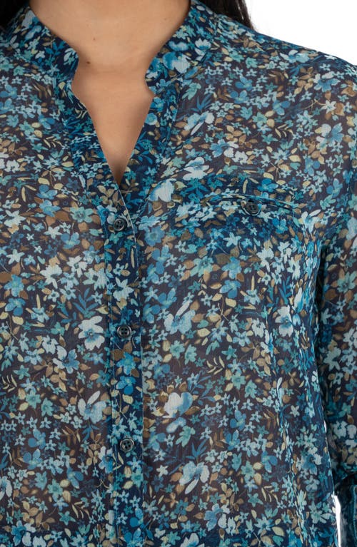 Kut From The Kloth Jasmine Chiffon Button-up Shirt In Amboise Navy Magenta