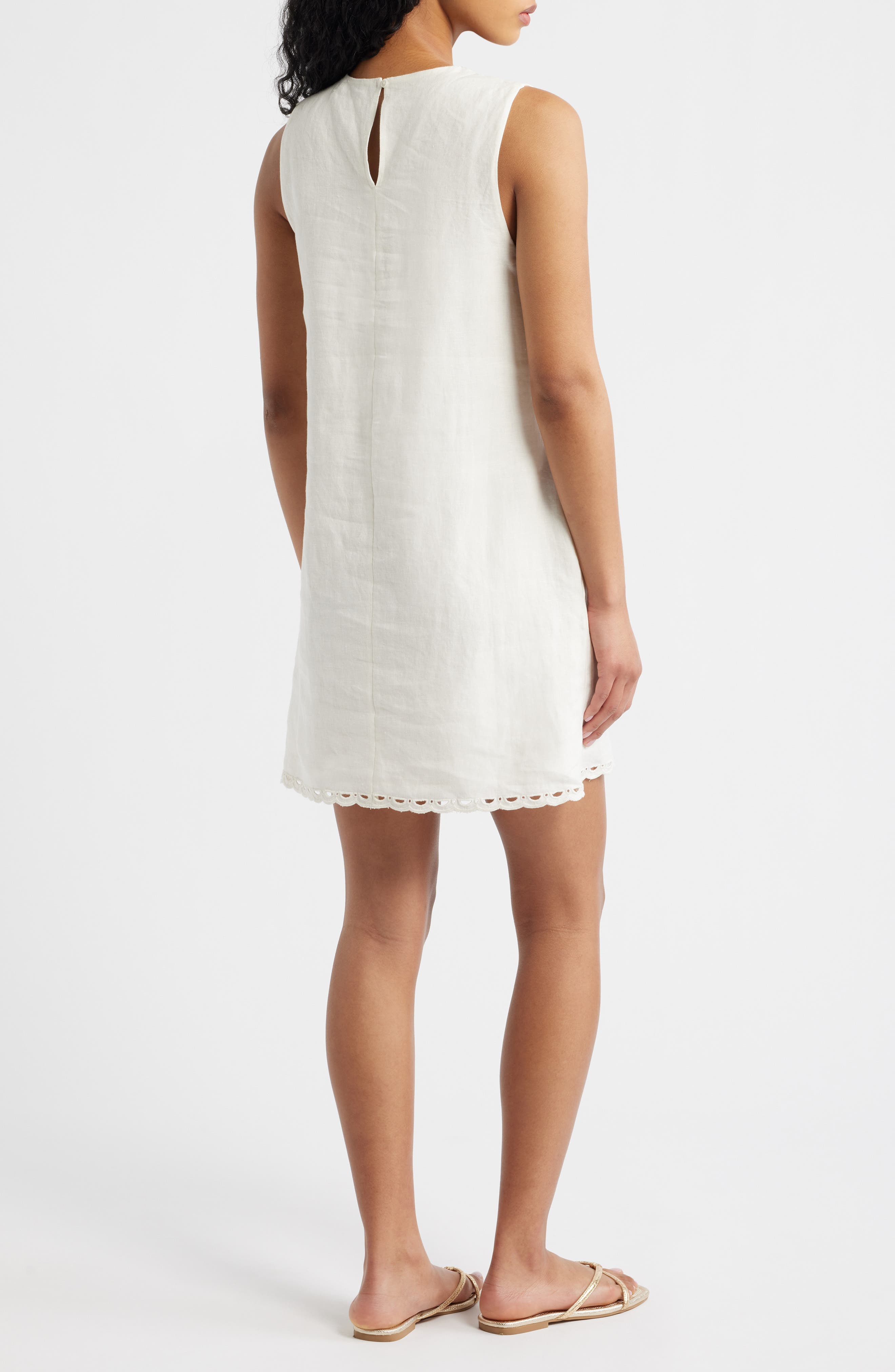 Embroidered Linen Mini Shift Dress - image 2
