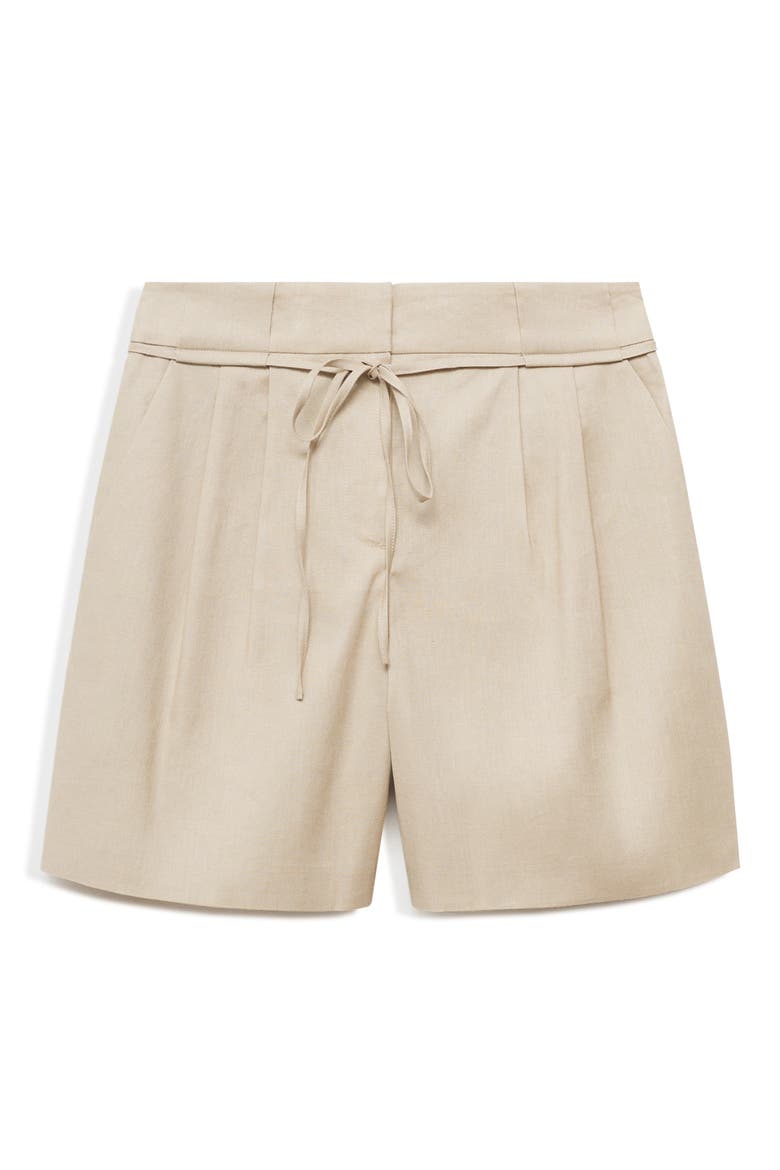 Belted Linen Blend Shorts, Alternate, color, BEIGE