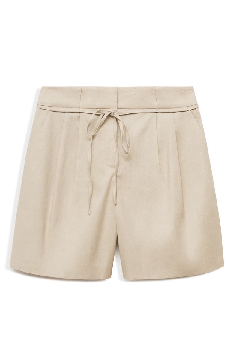 MANGO Belted Linen Blend Shorts, Alternate, color, Beige