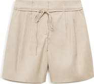 MANGO Belted Linen Blend Shorts