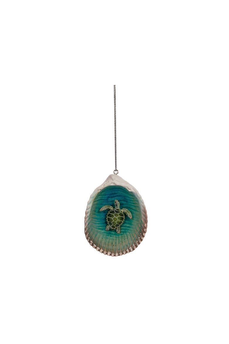 Sea Turtle In Seashell Tree Ornament, Main, color, Blue