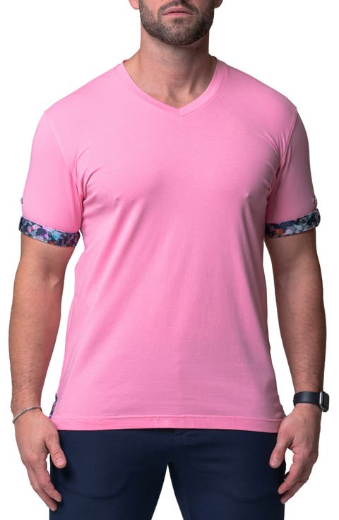 Vivaldi Solid Trip Pink V-Neck T-Shirt
