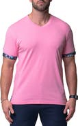 Maceoo Vivaldi Solid Trip Pink V-Neck T-Shirt