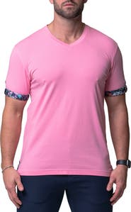 Maceoo Vivaldi Solid Trip Pink V-Neck T-Shirt