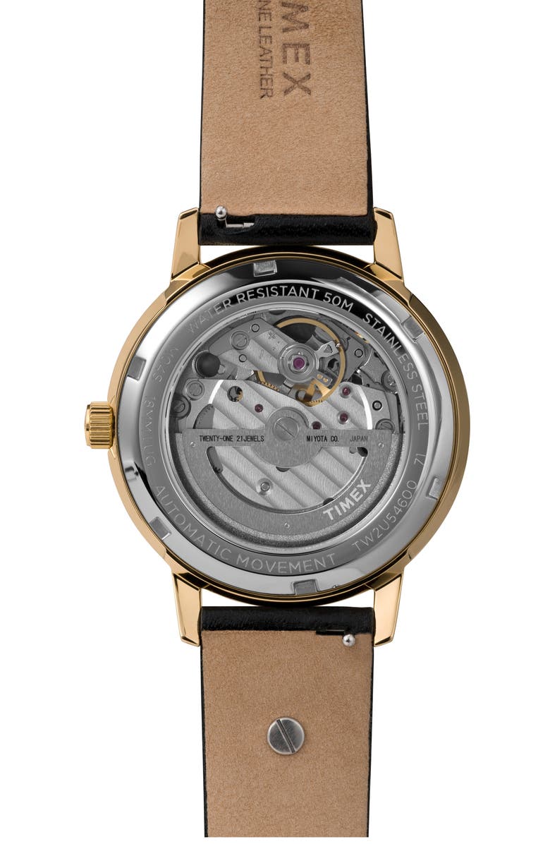 Timex<sup>®</sup> Celestial Opulence Open Heart Automatic Leather Strap Watch, 38mm, Alternate, color, 