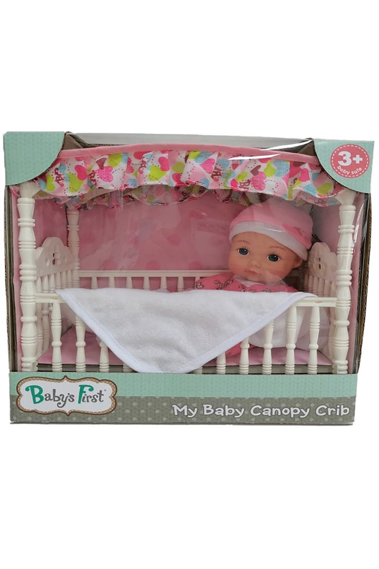 Canopy Crib With Toy Doll, Alternate, color, Multicolored